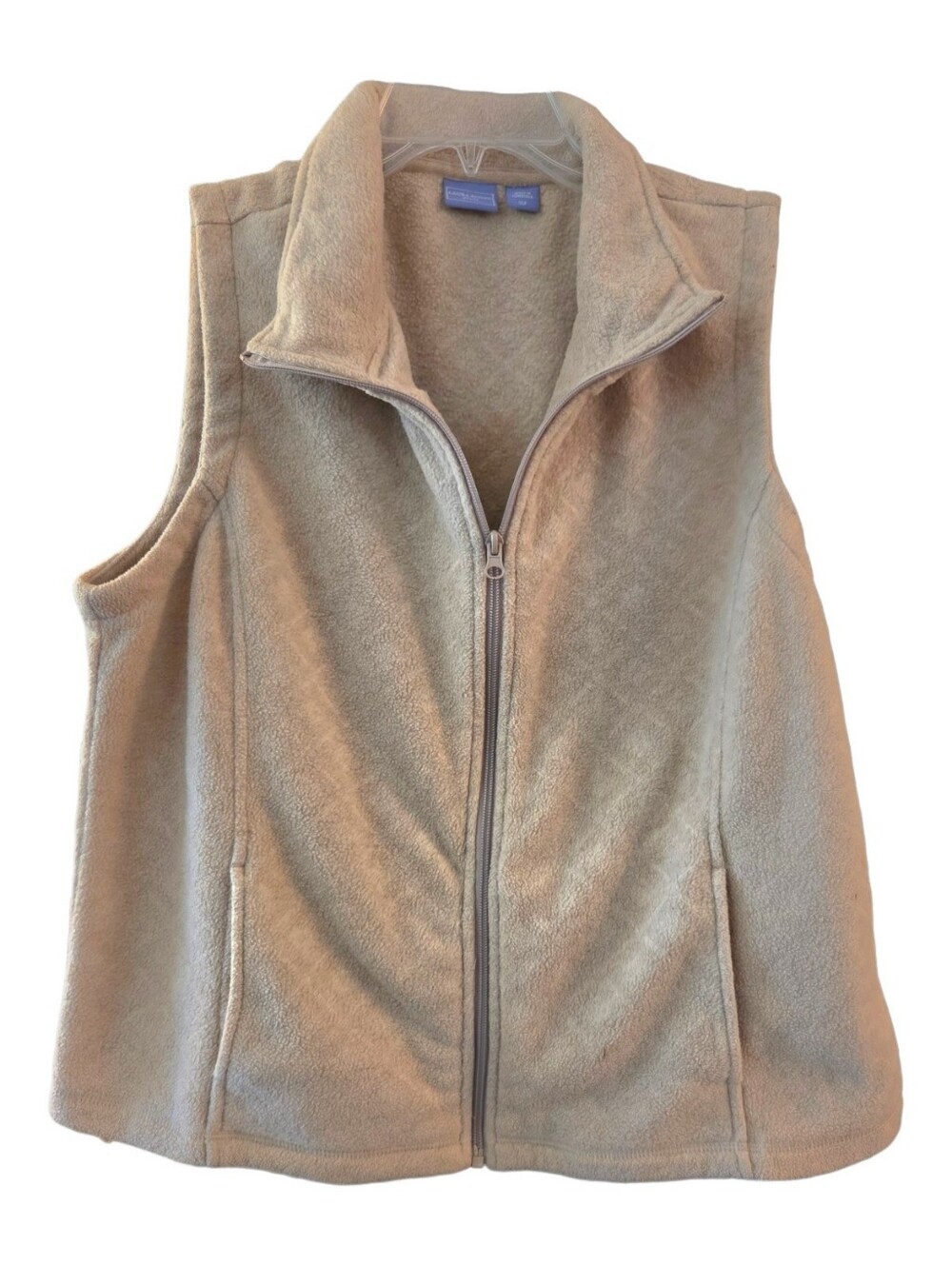 Laura Scott Taupe Embossed Fleece Zip Vest Cozy Layering - Petite Size XLP